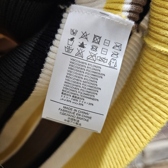 Silvian Heach Yellow Green mock neck striped sweater Large NWT - Picture 5 of 8
